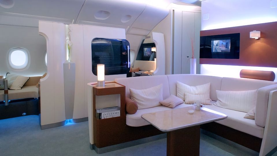 Airbus kept the middle of the upper deck open as a social space for first class flyers.