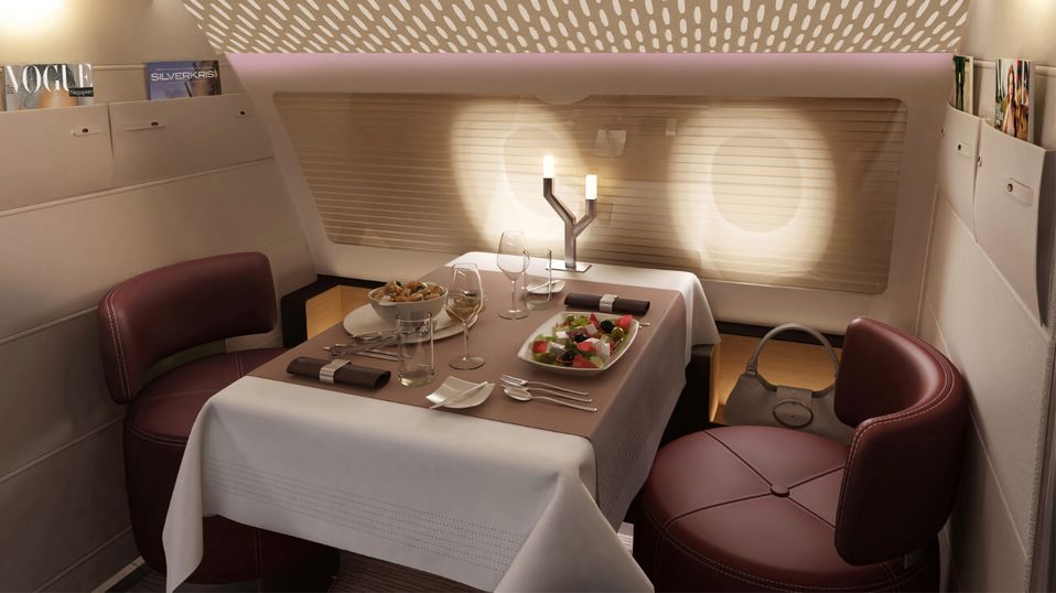 Fine dining for two in this Pierrejean Singapore Airlines A380 mock-up.