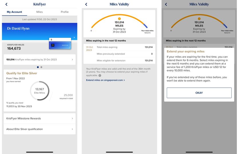 You can use the Singapore Airlines app to extend your about-to-expire KrisFlyer Miles.