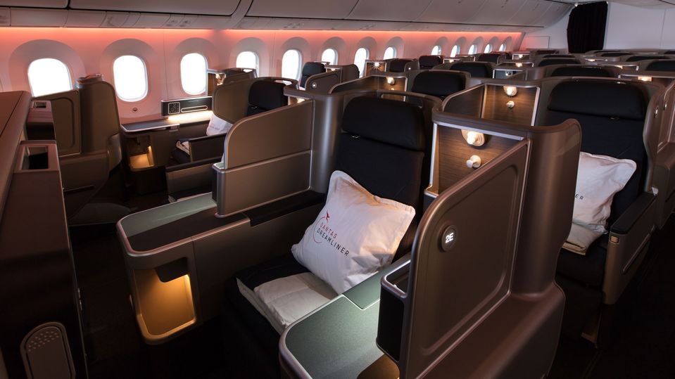 Qantas' 787 business class cabin.