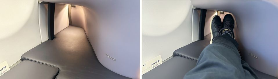 The 'foot nook' of most Finnair A330 business class seats.