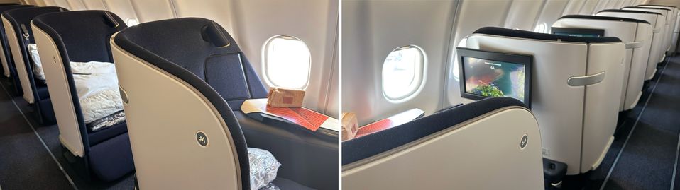 The window seats in the Qantas Finnair A330 business class cabin.
