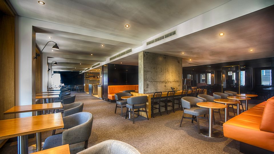 Hilton Sydney's Executive Lounge has somewhat of an industrial vibe.