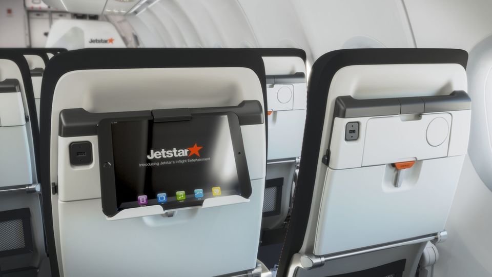 Jetstar's new 787 economy seat will sport a device holder, just like its Airbus NEO counterpart.