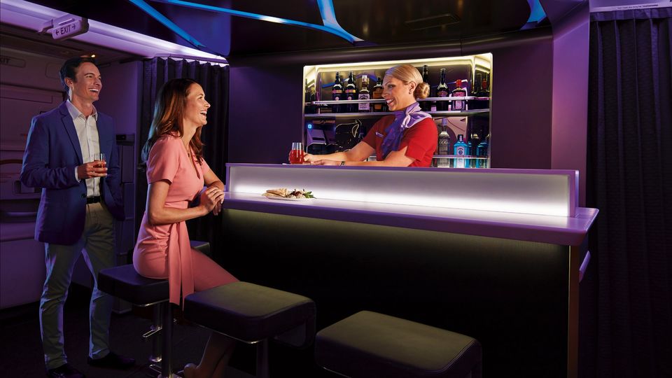The unique and much-missed business class bar on the Virgin Australia 777.