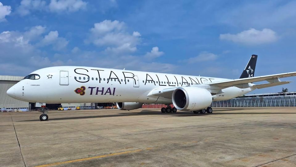 Thai Airways' latest Airbus A350 features Star Alliance livery.