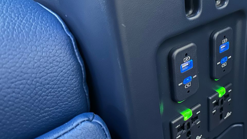Malaysia Airlines Boeing 737 MAX business class power sockets.