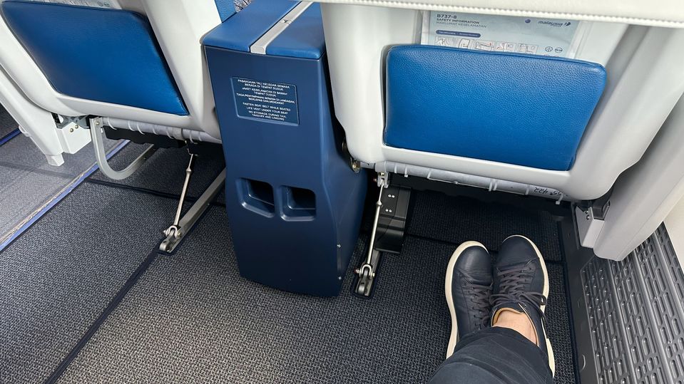 Thanks to the Boeing Sky Divider, there's legroom to spare in the first row of Malaysia Airlines' 737 MAX economy cabin.