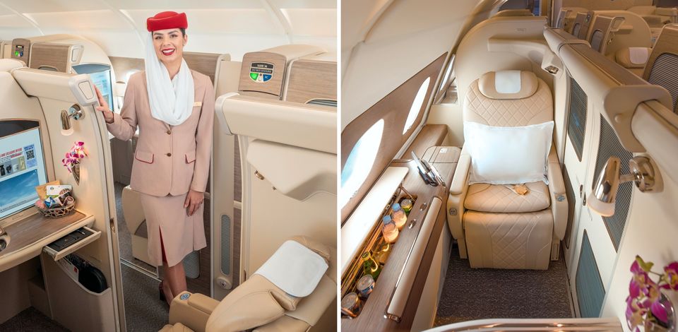 Emirates' refreshed A380 first class suites.