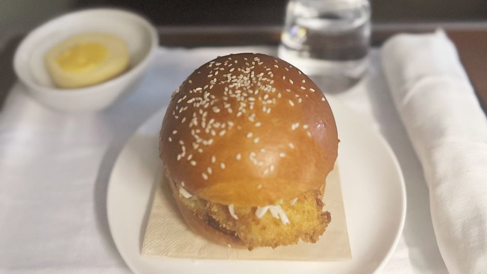 The crumbed snapper roll proved an underwhelming finish to the flight's dining.