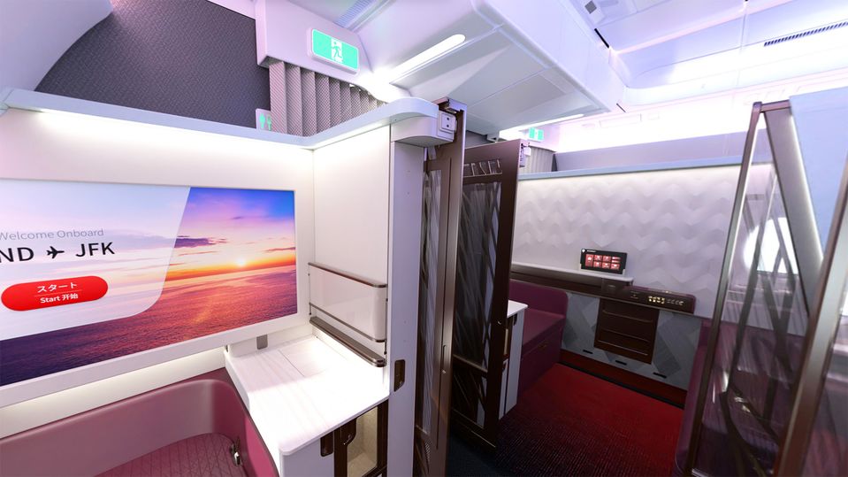 First class is designed as a private sanctuary above the clouds.