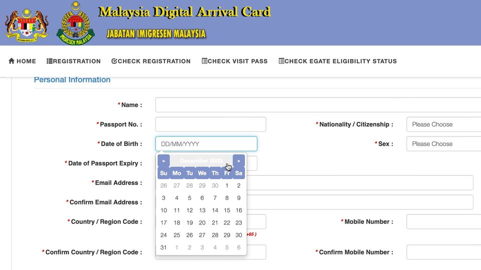马来西亚数字入境卡的部分内容遵循令人烦恼的非标准用户界面。