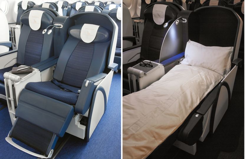 Business class flatbeds in a 2-2-2 layout on board SAA's Airbus A340.
