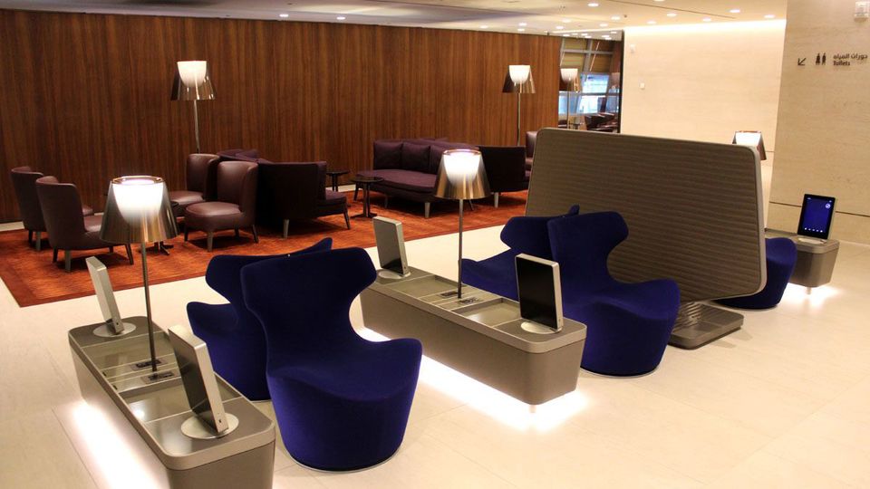 The Arrivals Lounge shares similarities in decor to the Al Mourjan business lounge.