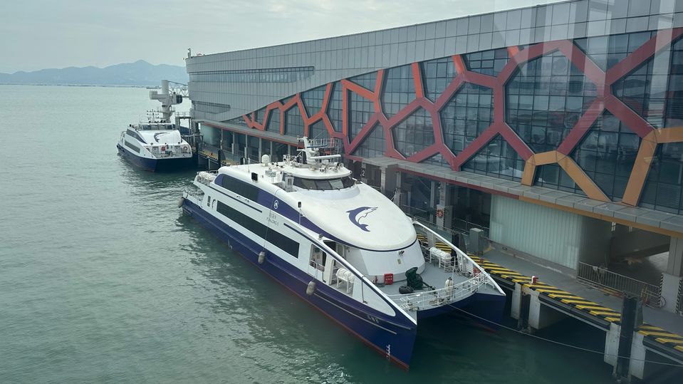 Outside Cathay Pacific's Shekou Lounge, high-speed catamarans to HKG await.
