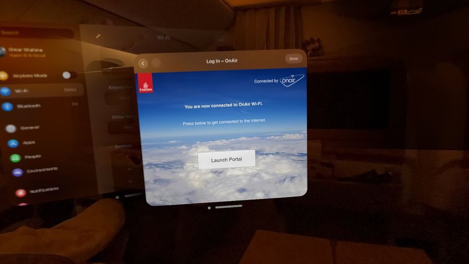Using Apple's Visio Pro in Emirates business class.