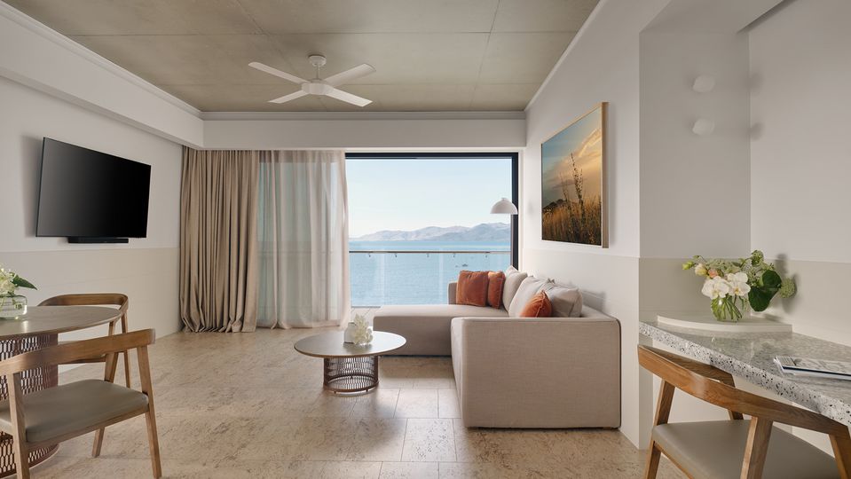 Interiors are simple and elegant, saving the drama for the view.