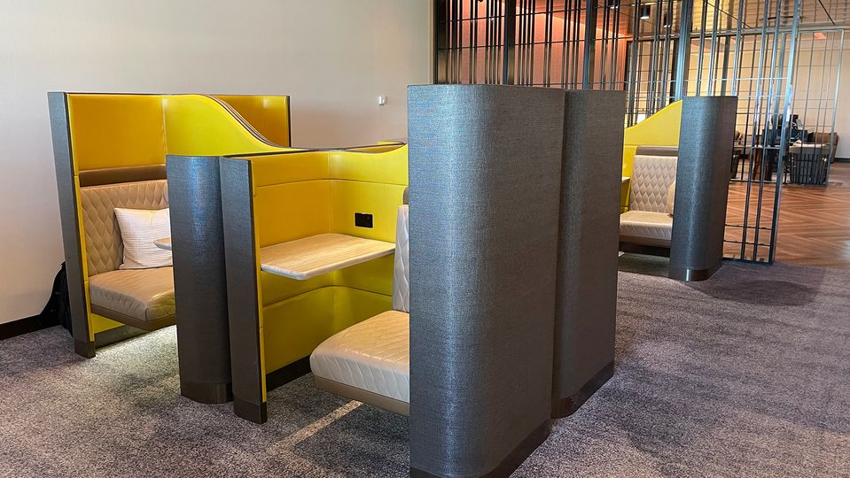 Booths are designed for privacy, though you can still converse with the adjoining visitor.