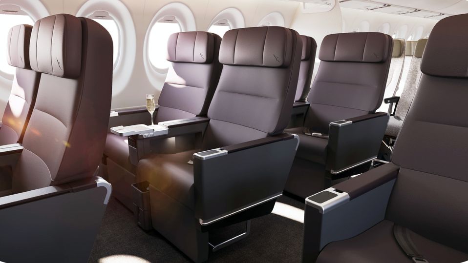 The Qantas A220 business class seat.