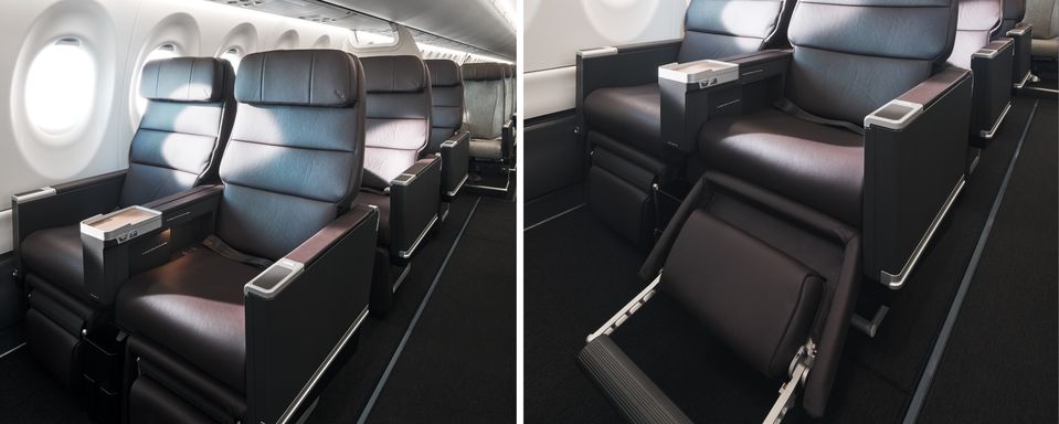 The Qantas A220 business class seat.
