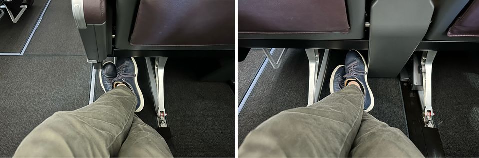 Row 4 on the QantasLink A220 serves up extra legroom, although the architecture of the business class seats gets in your way...