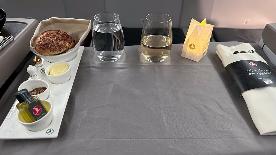 Turkish Airlines business class dining.