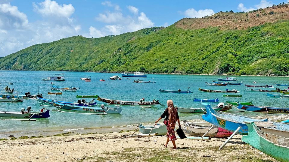Fishing boats at Kuta-Lombok, a tourist hub in the island's south.