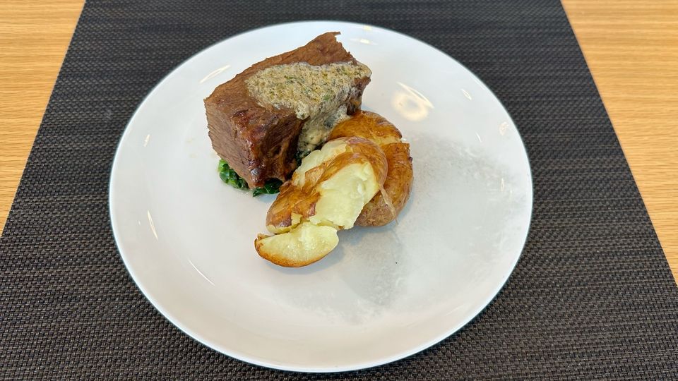 Qantas First Lounge autumn menu: beef brisket.