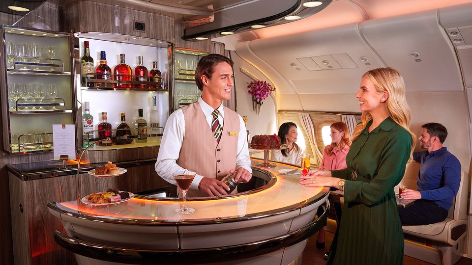 Emirates' inflight bar debuted in 2008, when it tooik the reins of its first A380.