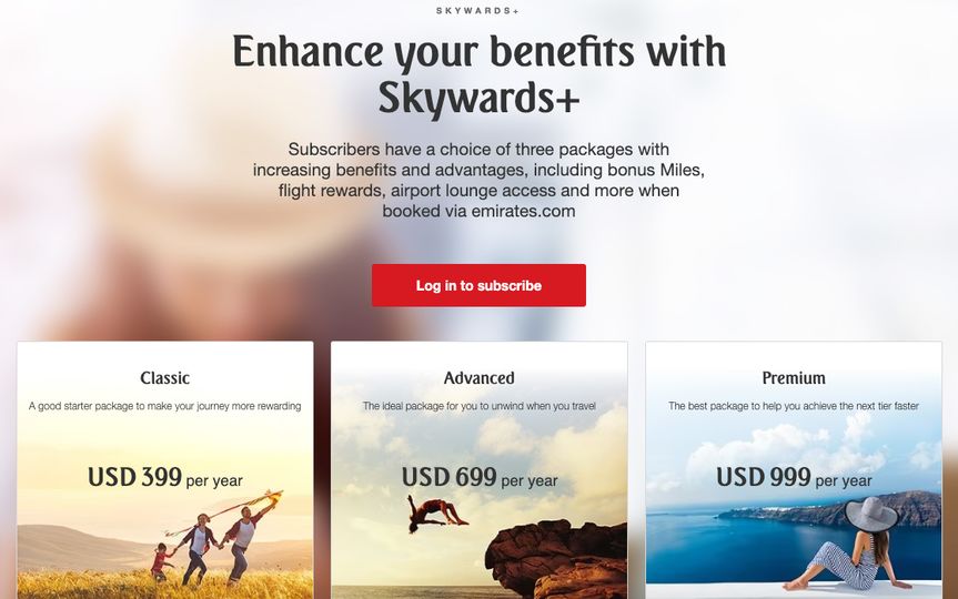 Skywards+ has three subscription levels.