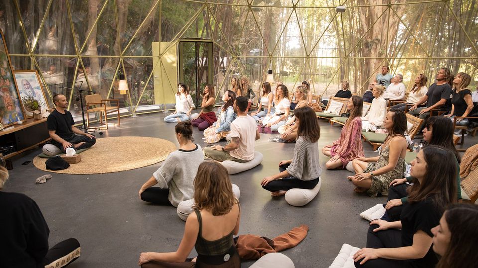 Meditation sessions often take place within the retreat's geodesic dome.