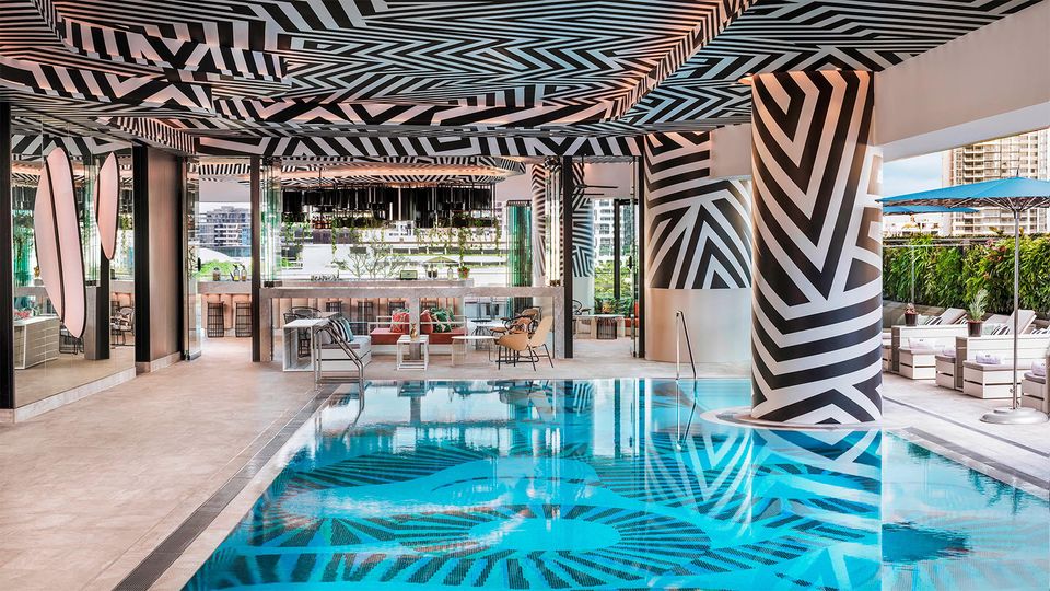 The visually-striking Wet Deck pool at W Brisbane.