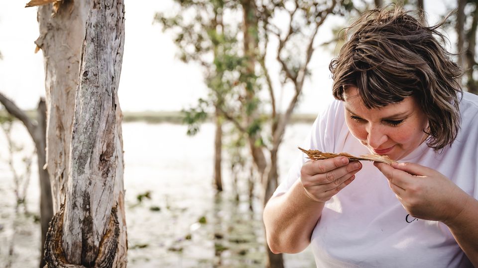 Darwin Distilling Co founder Bec Bullen foraging at Finniss River Lodge.