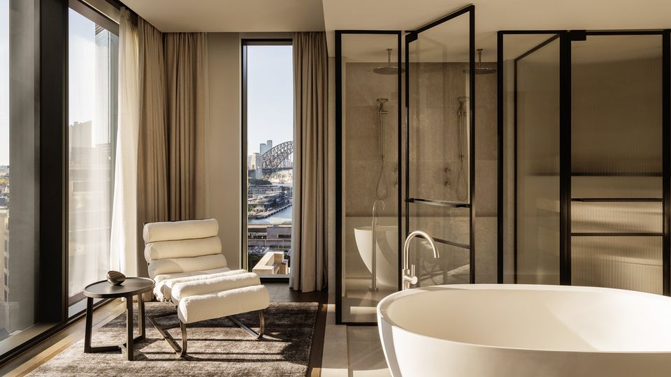 The Liberty suite offers a bathroom glimpse of the Harbour Bridge.