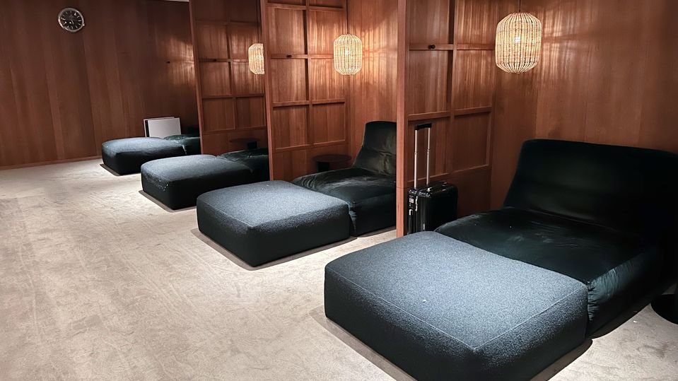 The daybeds at Cathay's The Pier Business lounge.