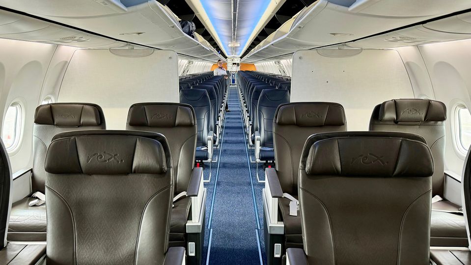 Business class features eight seats in a 2-2 layout.