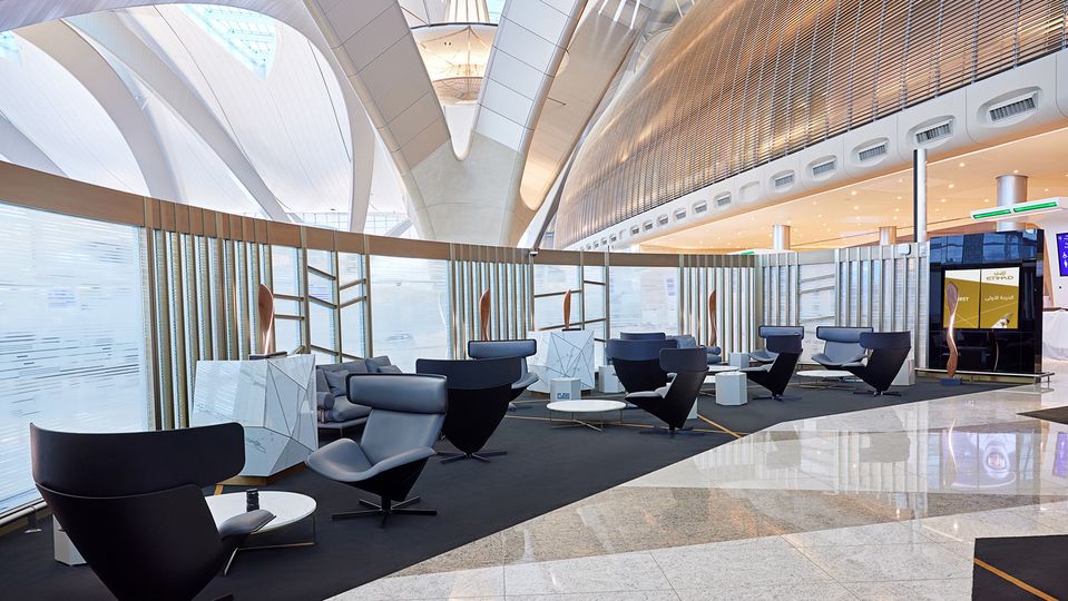 Business class also has its own check-in area, though not as luxe as this.