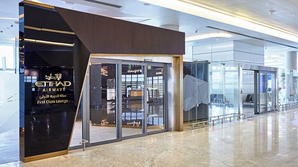 The entrance to Etihad's Terminal A Abu Dhabi first class lounge.