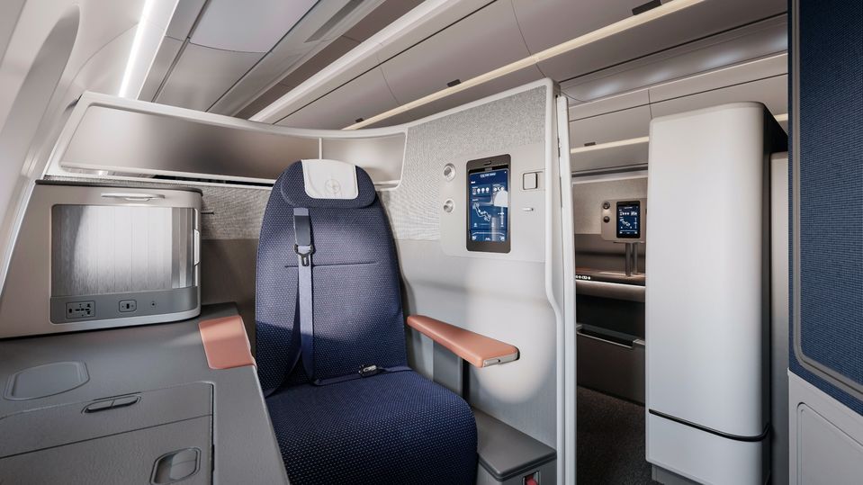 One of the two dedicated Allegris business class 'solo' suites in the first row of the A350 cabin.