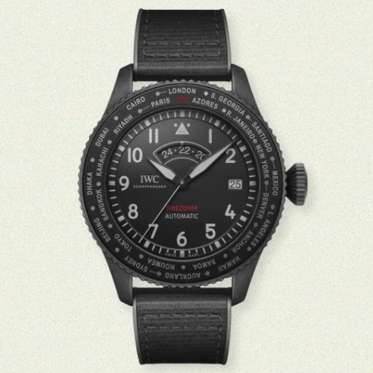 IWC Pilot’s Watch Timezoner TOP GUN Ceratanium is powered by the Calibre 82760 automatic movement, offering an impressive 60-hour power reserve.