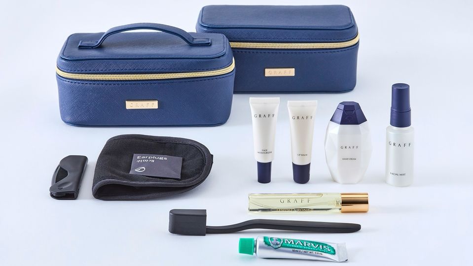 Korean Air's new business class amenity kits are a collaboration with British luxury brand Graff.