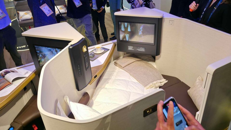 Etihad's A321LR first class on show at the Arabian Travel Market.