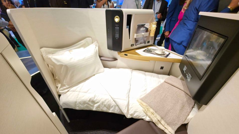 Etihad's A321LR first class / business class on show at the Arabian Travel Market.