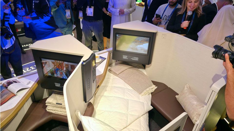 Etihad's A321LR first and business class on show at the Arabian Travel Market.