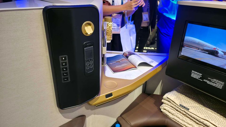 Etihad's A321LR business class on show at the Arabian Travel Market.