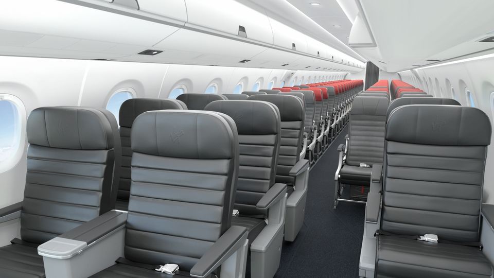 Virgin says its E190-E2s will have enough room in the overhead bins for every passenger to bring a cabin bag.