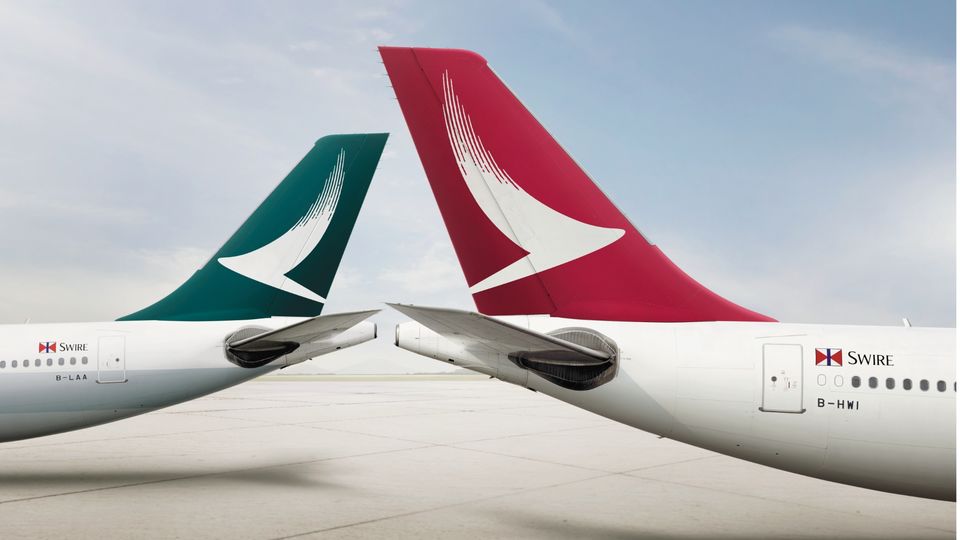 The Cathay Pacific and Cathay Dragon tails used to commonplace at Hong Kong airport.