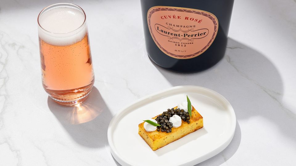 United Airline's Polaris Studio caviar and Champagne.