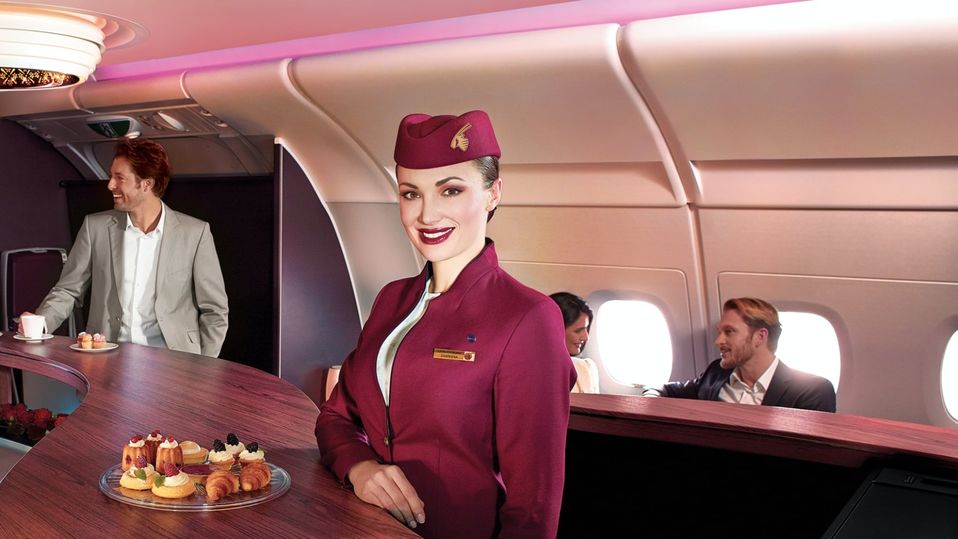 Several Qatar Airways flights to Europe are on the A380 with its superb business class lounge.