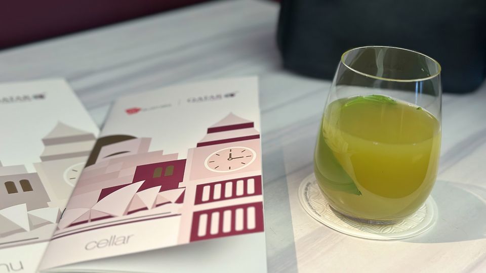 Qatar Airways' signature lime & mint welcome drink.